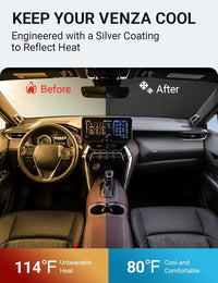 2021-2024 Toyota Venza windshield sun shade keeps car interior cool, before and after comparison