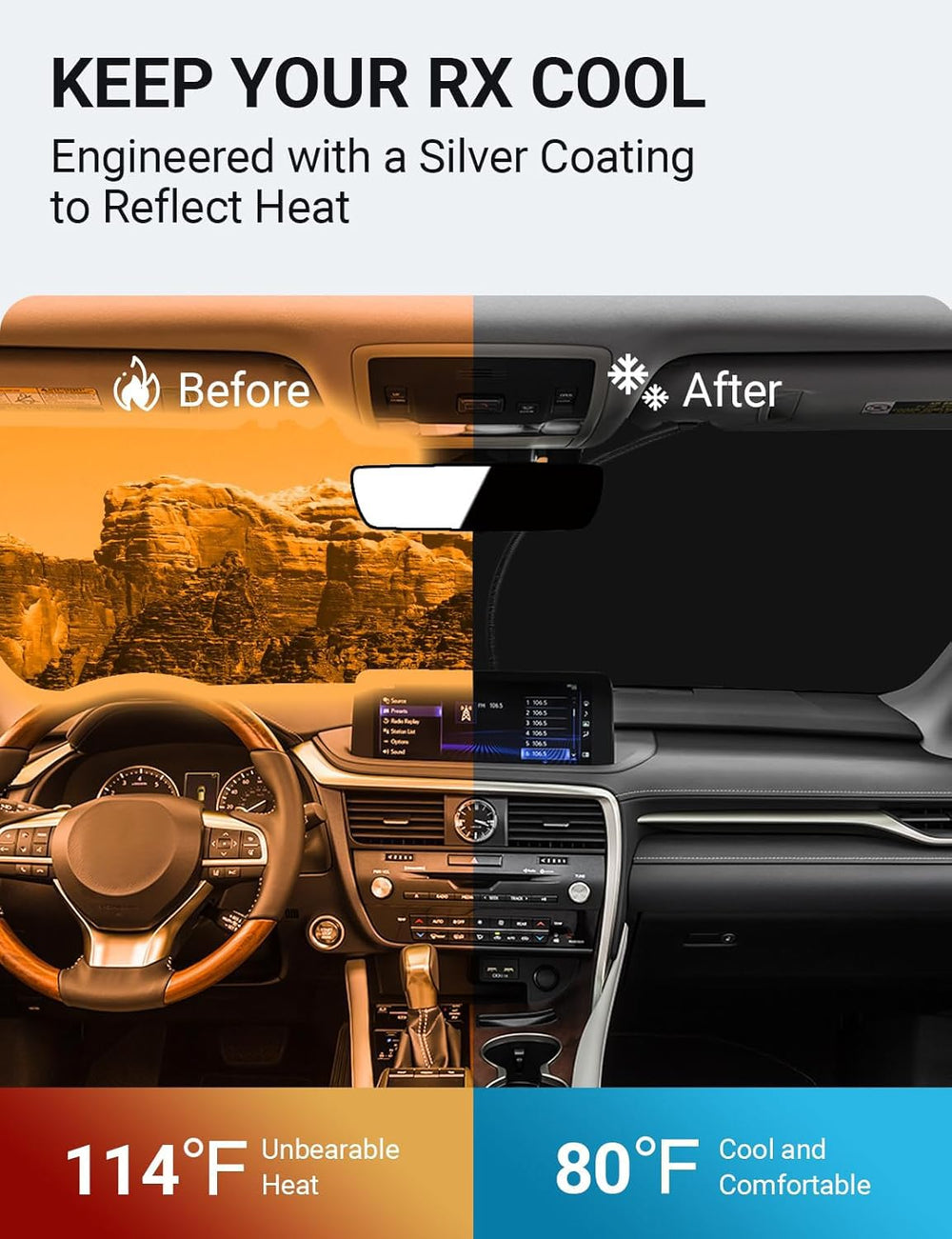 Proadsy Custom Fit Lexus RX 2016-2025 Windshield Sun Shade 4-Layer Foldable Front Sunshade Protector Sun Visor Blocks UV Rays Keep Car Cooler
