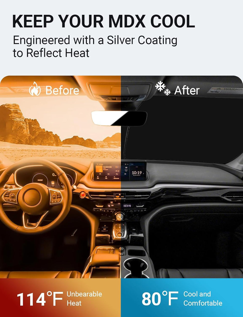 Proadsy 2025 Upgrade Windshield Sun Shade Custom Fit Acura MDX 2022-2025 4-Layer Foldable Front Sunshade Protector Sun Visor Blocks UV Rays Keep Car Cooler Accessories