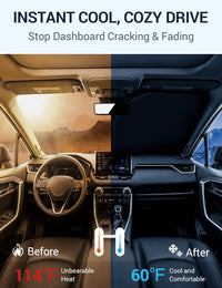 2019-2025 Chevrolet Silverado windshield sun shade instant cool, stops dashboard cracking and fading, before and after