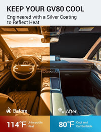 2021-2026 Genesis GV80 windshield sun shade keeps car interior cool, before and after comparison