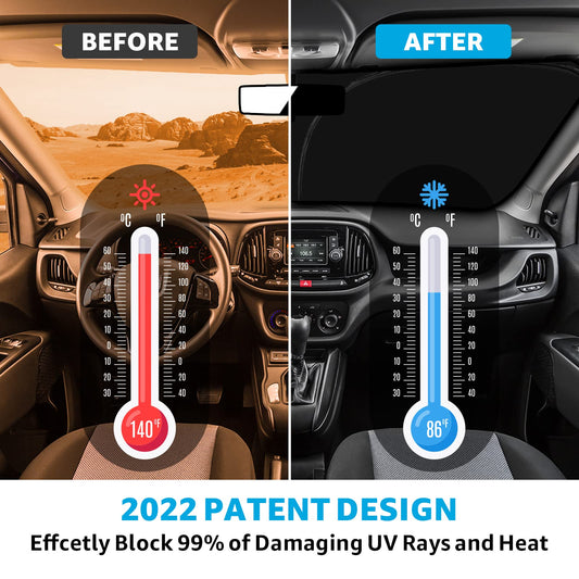 Front Windshield Sun Shade Foldable Sunshade Protector Custom Fit 2014-2023 Ram ProMaster Full Size Cargo Van Chassis Cab Cutaway Window Van Accessories 2023 Upgrade