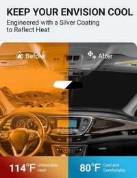 2016-2020 Buick Envision 1SV windshield sun shade keeps car interior cool, before and after comparison
