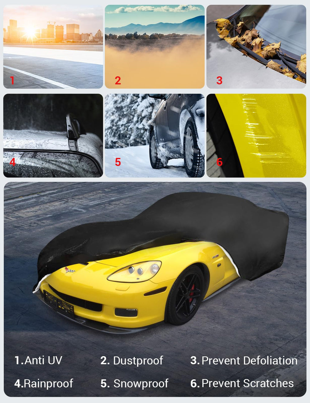 Proadsy 2025 Upgrade Car Cover Compatible with C4 Corvette 1984-1996 Windproof All Weather Waterproof Sun Rain UV Dust Snow Protection Outdoor Covers