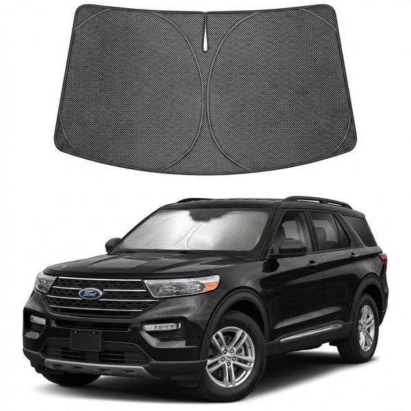 Proadsy Windshield Sun Shade Custom Fit Ford Explorer 2020-2026 Ice Crystal Black Front Window Sunshade UV and Heat Blocker Foldable Visor Keeps Car Cooler for Summer Parking and Daily Use