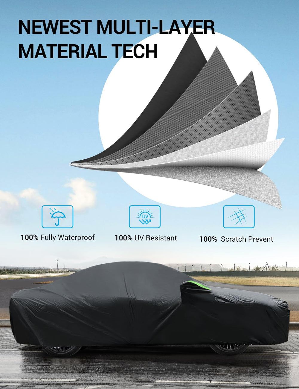 Proadsy 2025 Upgrade Car Cover for Toyota Camry 1996-2024 2025, Waterproof All Weather for Automobiles, Windproof Snowproof Rain Hail Sun UV Protection Full Outdoor Indoor Exterior Car Covers, Black