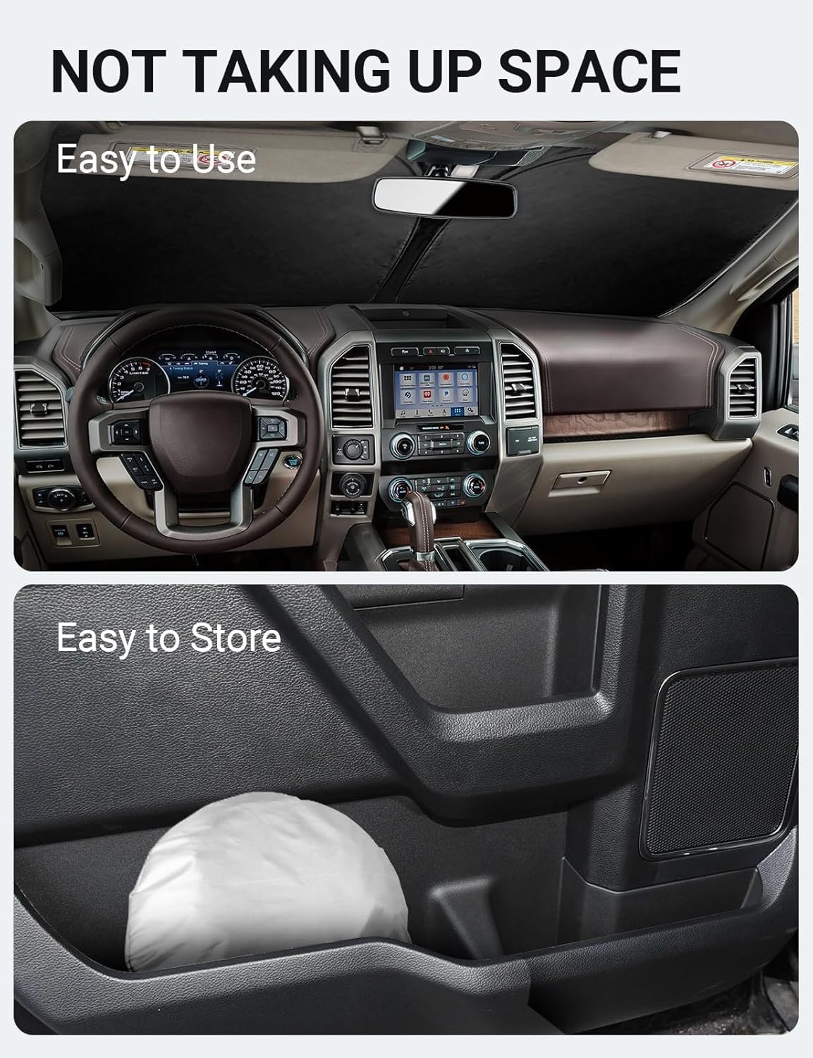 2017-2025 Ford Super Duty F-250 custom-fit sunshade - folded compact
