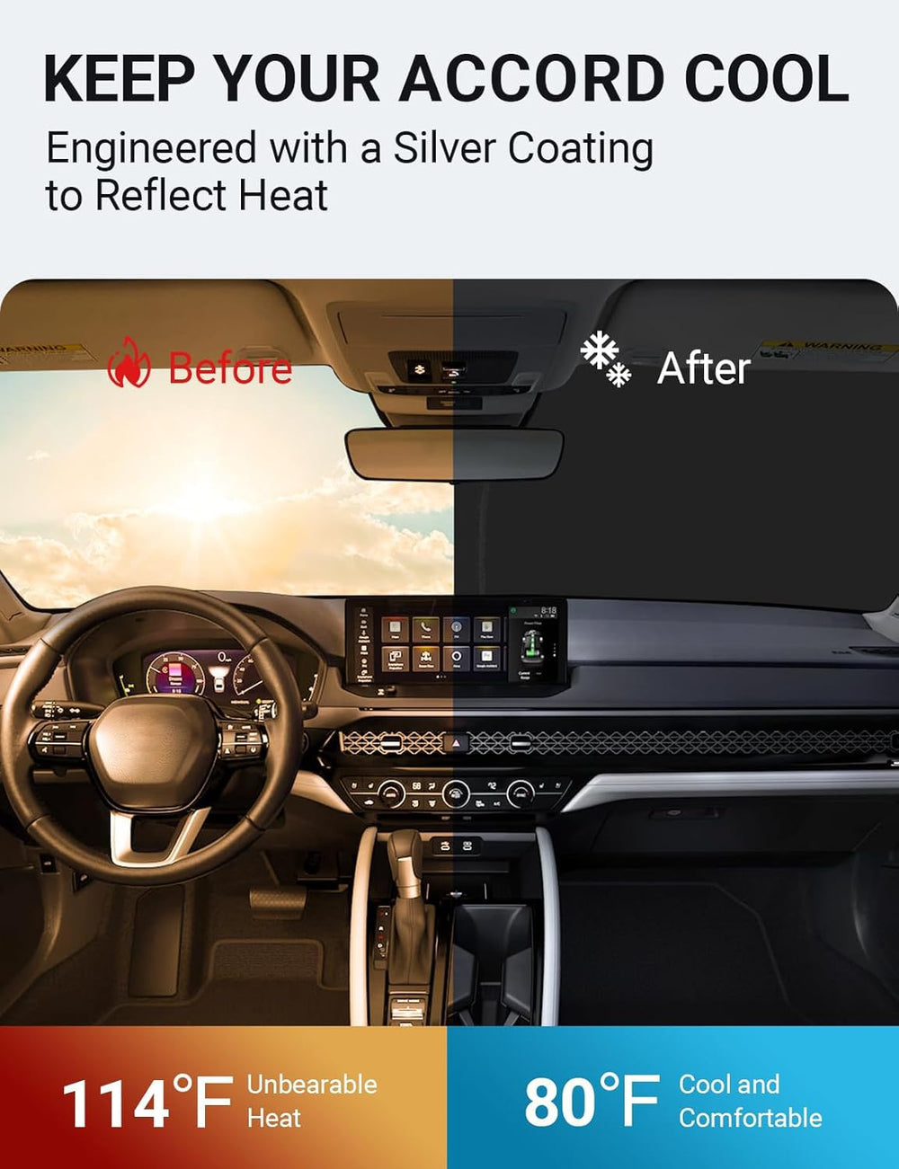 Proadsy 2025 Upgrade Windshield Sun Shade Custom Fit 2023-2024 Honda Accord 4-Layer Foldable Front Sunshade Protector Sun Visor Blocks UV Rays Keep Car Cooler