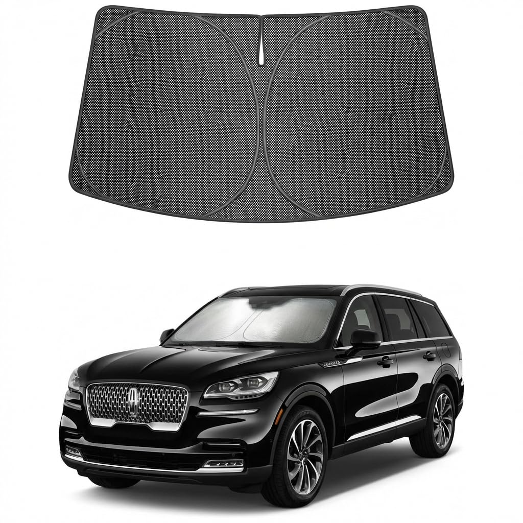 Proadsy Windshield Sun Shade Custom Fit Lincoln Aviator 2020-2026 Ice Crystal Black Front Window Sunshade UV and Heat Blocker Foldable Visor Keeps Car Cooler for Summer Parking and Daily Use