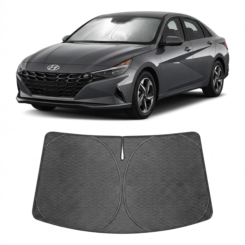 Proadsy Windshield Sun Shade Custom Fit Hyundai Elantra 2021-2026 Ice Crystal Black Front Window Sunshade UV and Heat Blocker Foldable Visor Keeps Car Cooler for Summer Parking and Daily Use