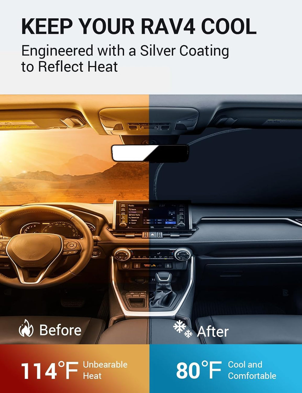 Proadsy for Toyota RAV-4 2019-2024 2025 Windshield Sun Shade 4-Layer Foldable Front Sunshade Protector Sun Visor Blocks UV Rays Keep Car Cooler