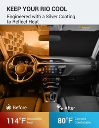 2018-2023 Kia Rio windshield sun shade keeps car interior cool, before and after comparison