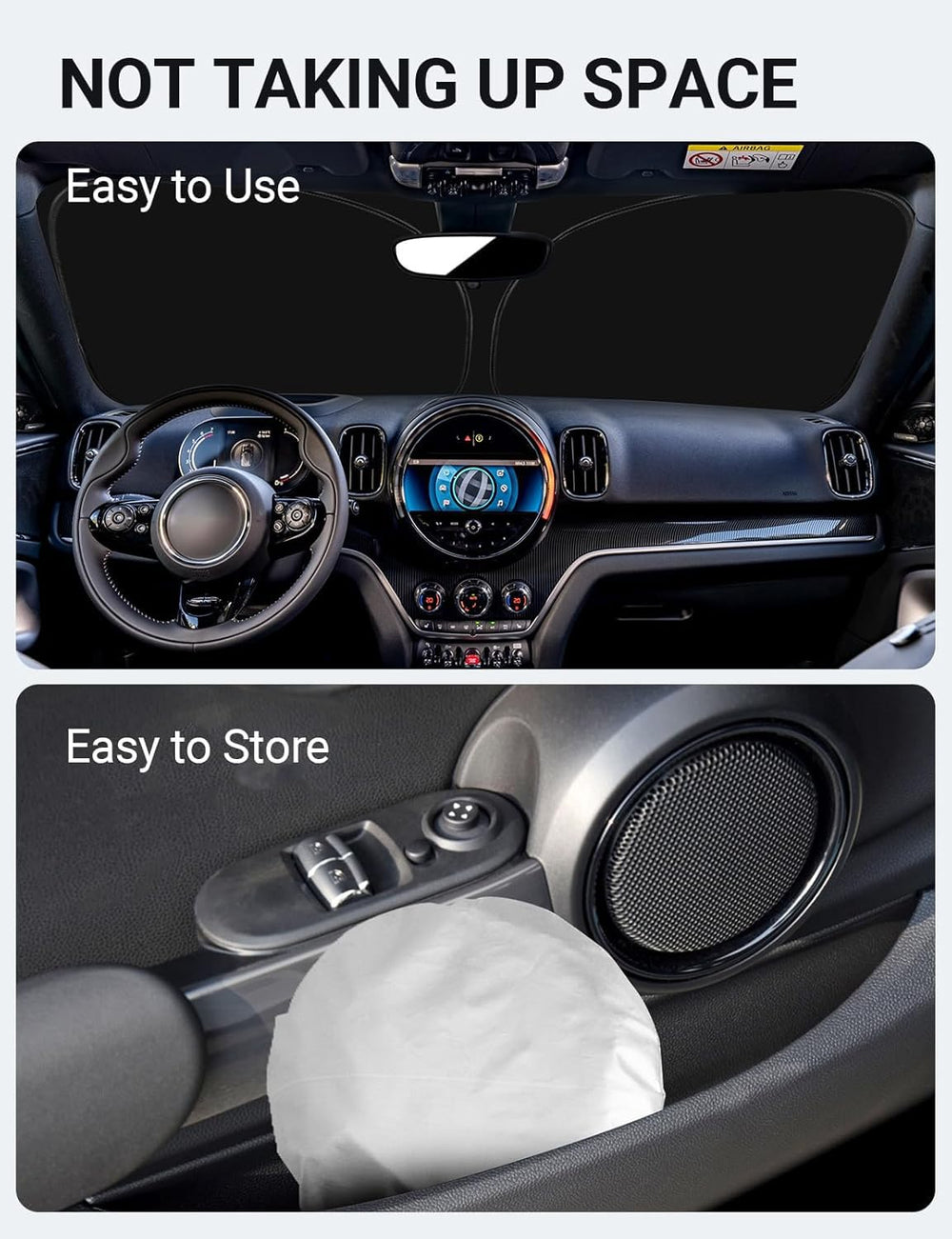 Proadsy Front Windshield Sun Shade Foldable Sunshade Protector Custom Fit 2015-2023 2024 2025 Mini Cooper, Cooper S, Hardtop 4 Door Accessories 2024 Upgrade (Not for Countryman)