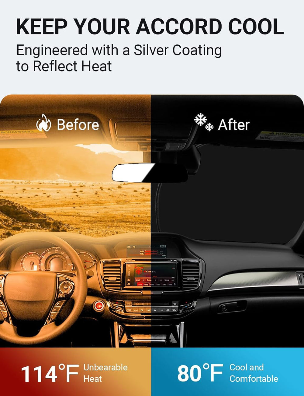 Proadsy 2025 Upgrade Windshield Sun Shade Custom Fit Honda Accord 2014-2017 4-Layer Foldable Front Sunshade Protector Sun Visor Blocks UV Rays Keep Car Cooler