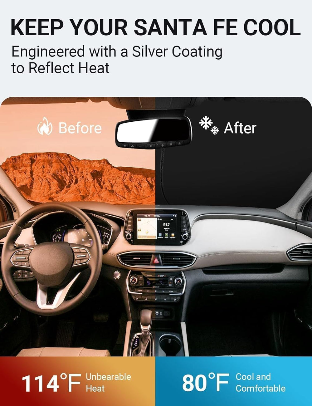 Proadsy Windshield Sun Shade for Hyundai Santa Fe 2019-2025 2026 4-Layer Foldable Front Sunshade Protector Sun Visor Blocks UV Rays Keep Car Cooler