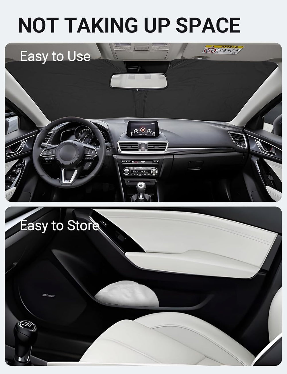 Proadsy 2025 Upgrade Windshield Sun Shade Custom Fit 2014-2018 Mazda 3 4-Layer Foldable Front Sunshade Protector Sun Visor Blocks UV Rays Keep Car Cooler Accessories