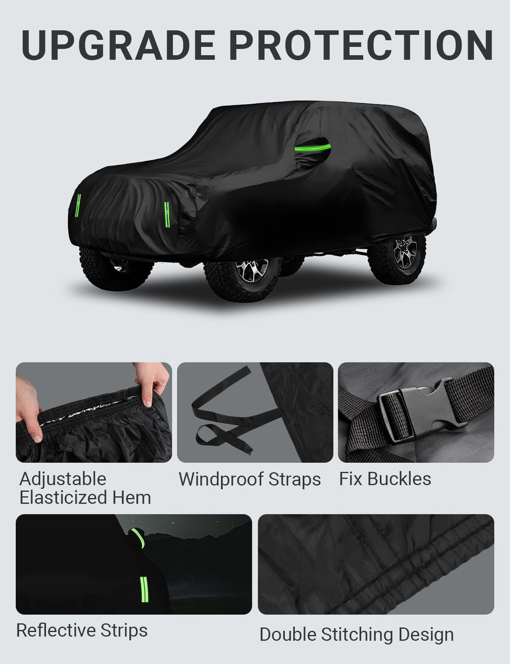 Proadsy 6 Layers Car Cover Custom Fit for Jeep Wrangler 4 Door JK JL YJ TJ 2018-2024 2025 Windproof All Weather Waterproof Sun Rain UV Dust Snow Protection Outdoor Covers