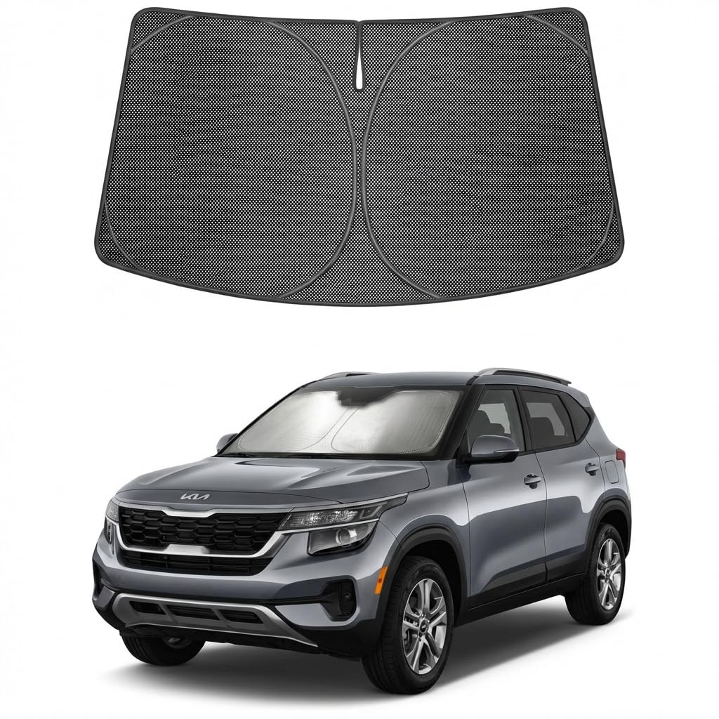 Proadsy Windshield Sun Shade Custom Fit Kia EV9 2024-2026 Ice Crystal Black Front Window Sunshade UV and Heat Blocker Foldable Visor Keeps Car Cooler for Summer Parking and Daily Use