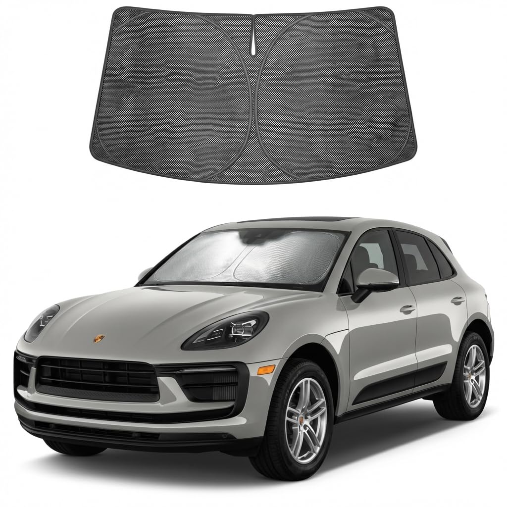 Proadsy Windshield Sun Shade Custom Fit Porsche Macan 2014-2026 Ice Crystal Black Front Window Sunshade UV and Heat Blocker Foldable Visor Keeps Car Cooler for Summer Parking and Daily Use
