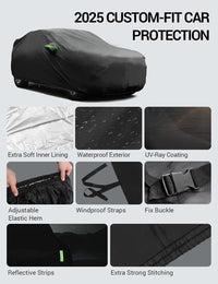 2022-2026 Ford Expedition custom-fit car cover details: soft inner lining, waterproof exterior, windproof straps