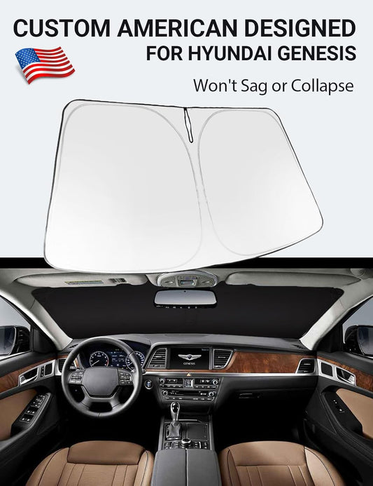 Custom American designed 2015-2016 Hyundai Genesis windshield sunshade, will not sag or collapse