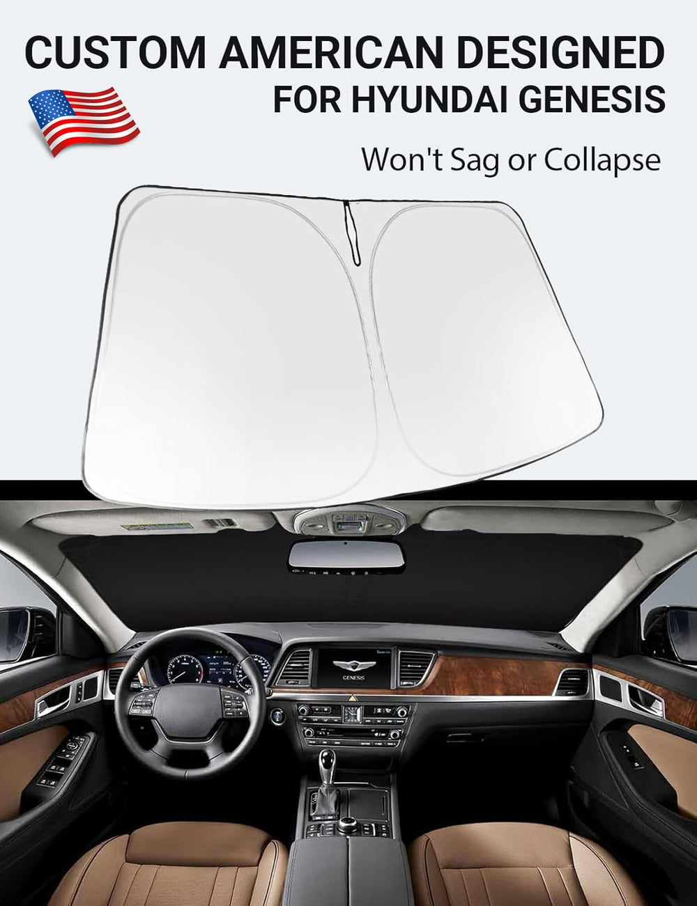 Proadsy 2025 Upgrade Windshield Sun Shade Custom Fit 2015 2016 Hyundai Genesis Foldable Front Sunshade Protector Sun Visor Blocks UV Rays Keep Car Cooler