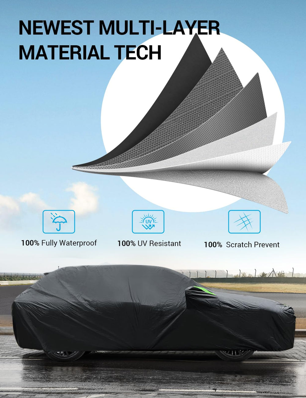 Proadsy Car Cover for Subaru Outback 2020-2023 2024 2025, Waterproof All Weather for Automobiles, Windproof Snowproof Rain Hail Sun UV Protection Full Outdoor Indoor Exterior Car Covers, Black