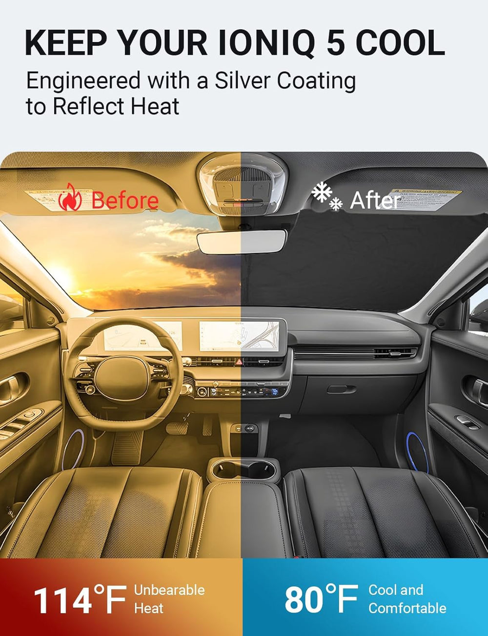 Proadsy 2025 Upgrade Windshield Sun Shade Custom Fit Hyundai Ioniq 5 2022-2024 2025 4-Layer Foldable Front Sunshade Protector Sun Visor Blocks UV Rays Keep Car Cooler Accessories