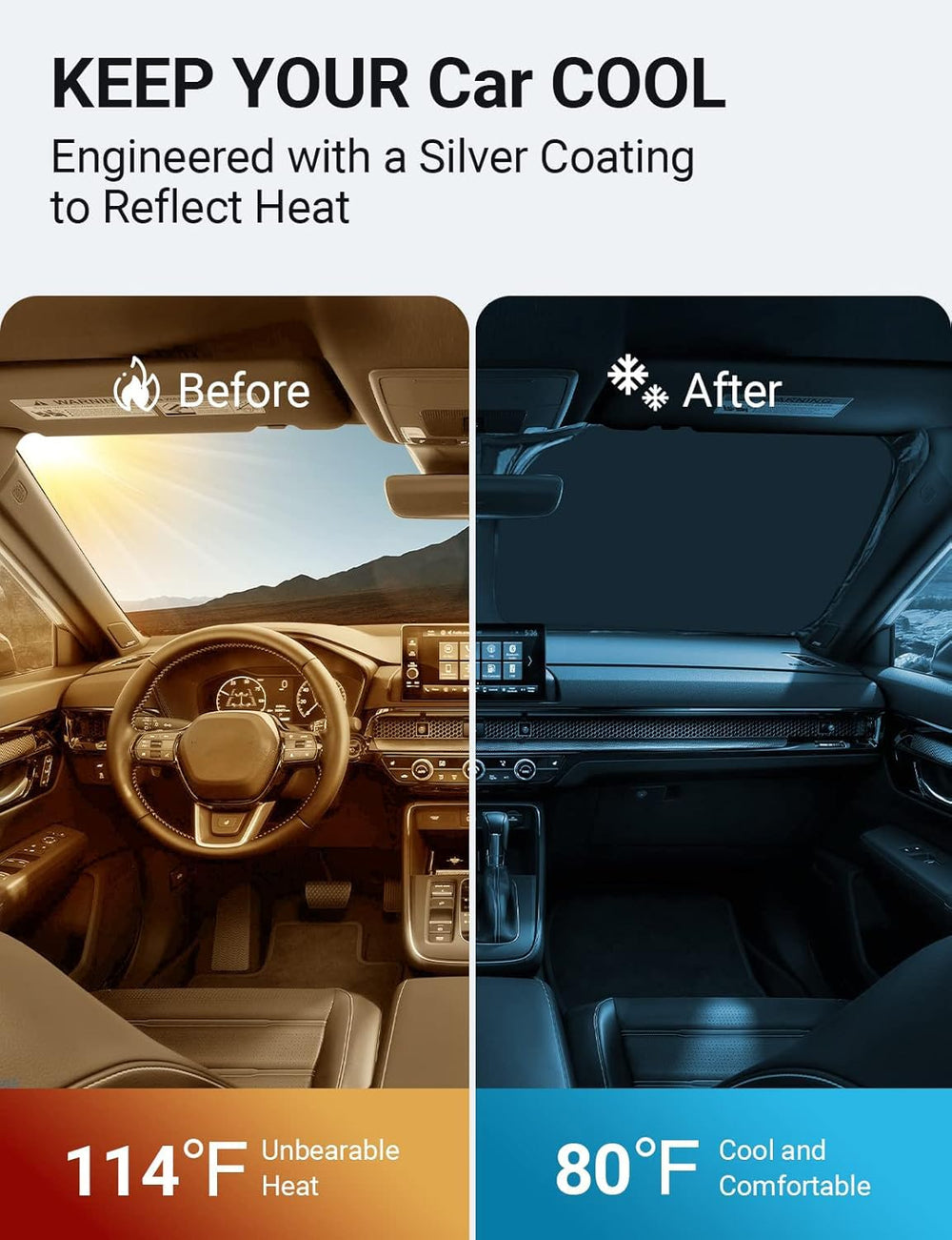 Proadsy for Honda CRV 2023-2025 2026 Windshield Sun Shade 4-Layer Foldable Front Sunshade Protector Sun Visor Blocks UV Rays Keep Car Cooler