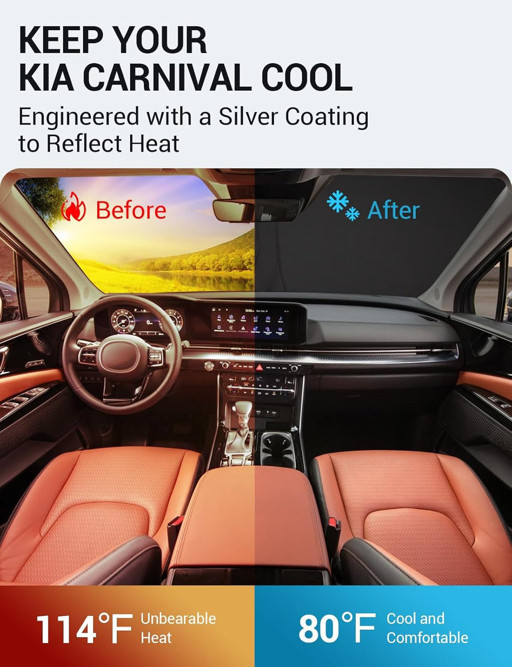 Proadsy 2025 Upgrade Windshield Sun Shade Custom Fit Kia Carnival 2022-2024 2025 4-Layer Foldable Front Sunshade Protector Sun Visor Blocks UV Rays Keep Car Cooler Accessories