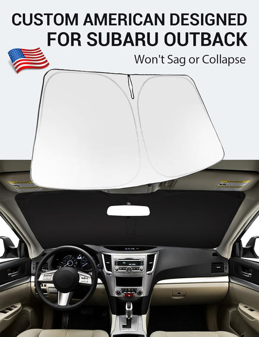 Custom American designed 2010-2014 Subaru Outback windshield sunshade, will not sag or collapse
