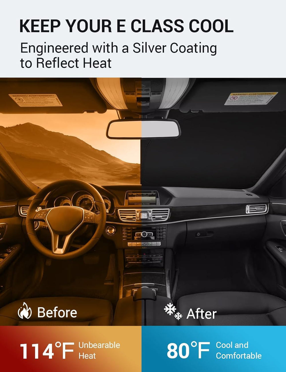 Proadsy 2026 Upgrade Windshield Sun Shade Custom Fit 2010-2016 E Class Foldable Front Sunshade Protector Sun Visor Blocks UV Rays Keep Car Cooler