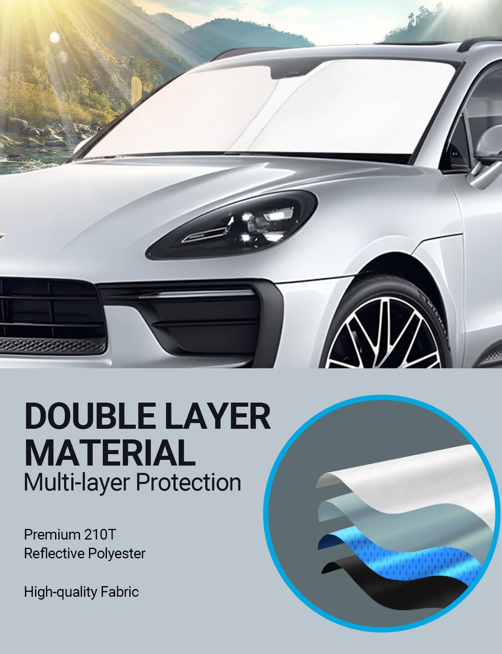 Proadsy 2025 Upgrade Front Windshield Sun Shade Foldable Sunshade Protector Custom Fit for 2014-2024 2025 Porsche Macan SUV Accessories