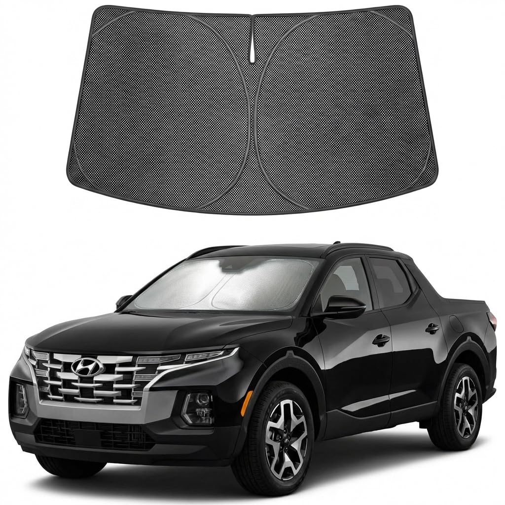 Proadsy Windshield Sun Shade Custom Fit Hyundai Santa Cruz 2022-2026 Ice Crystal Black Front Window Sunshade UV and Heat Blocker Foldable Visor Keeps Car Cooler for Summer Parking and Daily Use