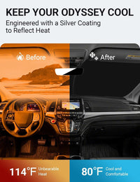 2018-2026 Honda Odyssey windshield sun shade keeps car interior cool, before and after comparison
