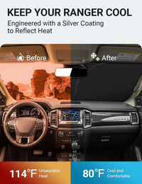 Custom American designed 2019-2023 Ford Ranger windshield sunshade, will not sag or collapse
