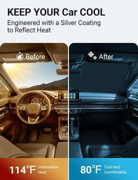 2023-2026 Honda CR-V windshield sun shade keeps car interior cool, before and after comparison