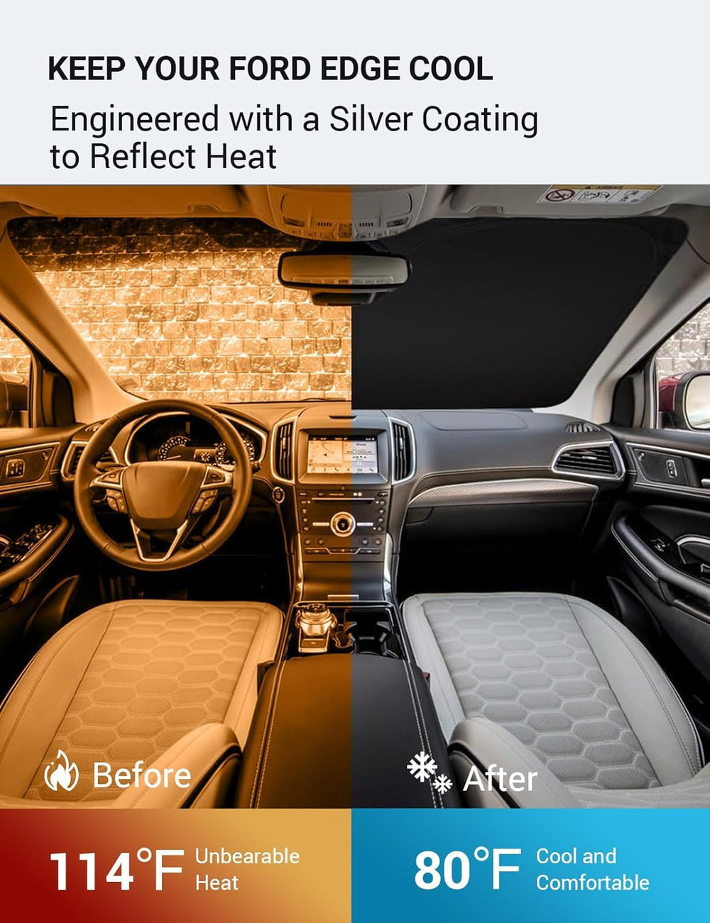 Proadsy 2025 Upgrade Windshield Sun Shade Custom Fit 2015-2023 2024 2025 Ford Edge Foldable Front Sunshade Protector Sun Visor Blocks UV Rays Keep Car Cooler
