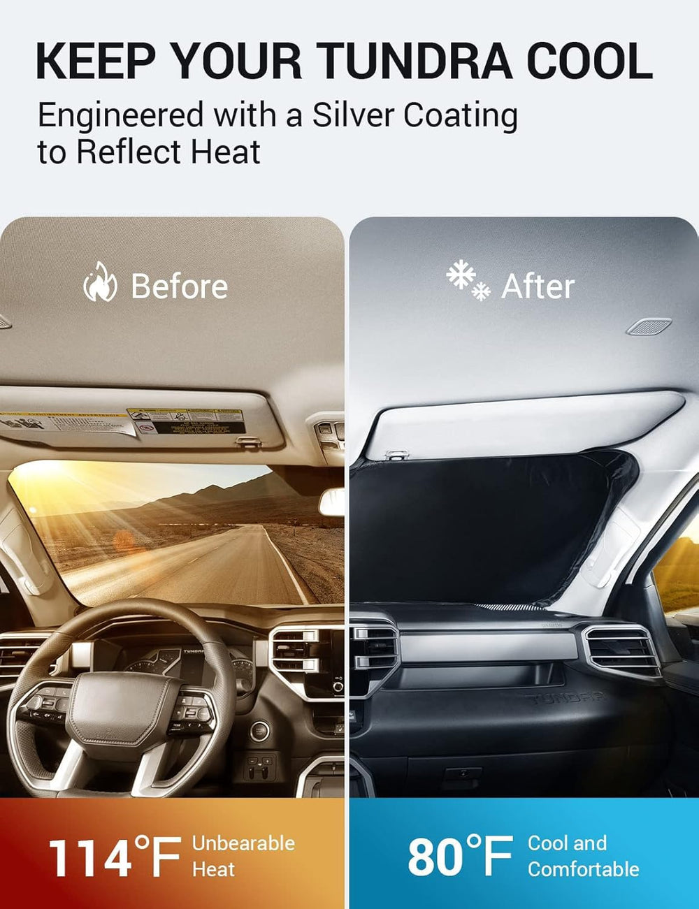 Proadsy 2025 Upgrade Windshield Sun Shade Custom Fit Toyota Sequoia 2023-2025/ Toyota Tundra 2022-2025 Limited SR5 Platinum TRD Pro Pickup Foldable Front Sunshade Car Protector Tundra Accessories