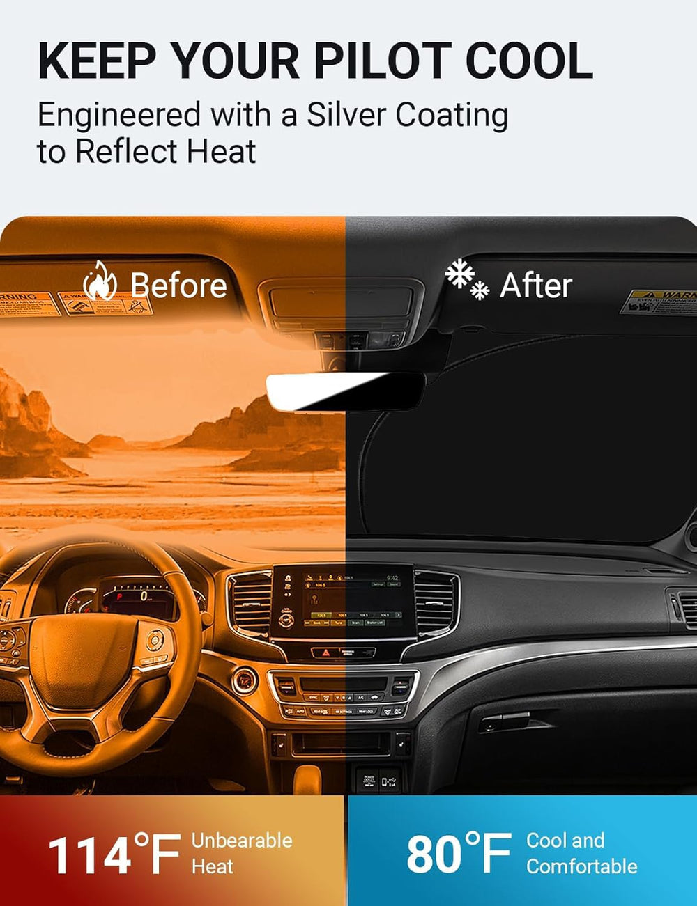 Proadsy 2025 Upgrade Windshield Sun Shade Custom Fit Honda Pilot 2016-2024 2025 4-Layer Foldable Front Sunshade Protector Sun Visor Blocks UV Rays Keep Car Cooler