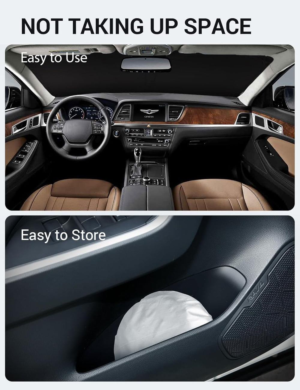 Proadsy 2025 Upgrade Windshield Sun Shade Custom Fit 2015 2016 Hyundai Genesis Foldable Front Sunshade Protector Sun Visor Blocks UV Rays Keep Car Cooler