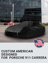 Custom fit 1998-2026 Porsche 911 Carrera car cover on car, American designed full exterior protection