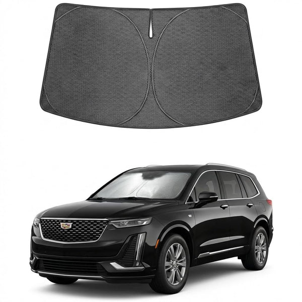 Proadsy Windshield Sun Shade Custom Fit Cadillac XT6 2020-2026 Ice Crystal Black Front Window Sunshade UV and Heat Blocker Foldable Visor Keeps Car Cooler for Summer Parking and Daily Use