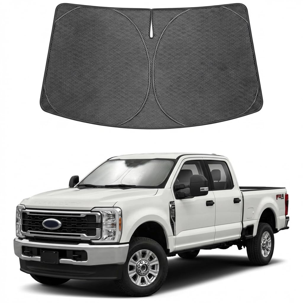Proadsy Windshield Sun Shade Custom Fit Ford F-250 2017-2026 Ice Crystal Black Front Window Sunshade UV and Heat Blocker Foldable Visor Keeps Car Cooler for Summer Parking and Daily Use