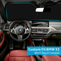 Front Windshield Sun Shade Foldable Sunshade Protector Custom Fit 2023 2022 2021 2020 2019 2018 BMW X3 Base, xDrive28i, xDrive35i, M Sport SUV Accessories 2022 Upgrade (New)