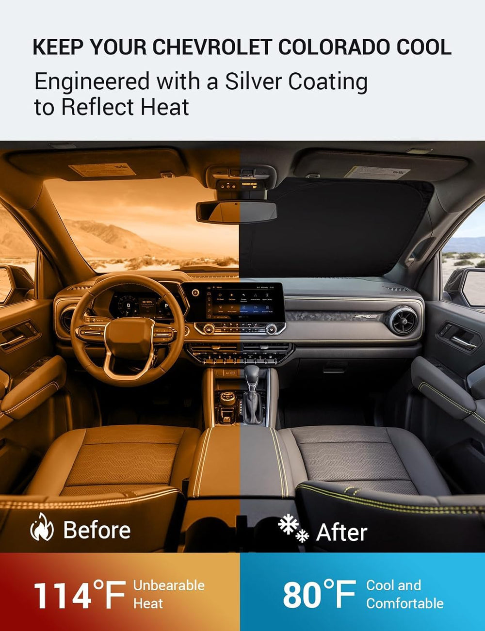 Proadsy Windshield Sun Shade Custom Fit Chevrolet Colorado Pickup Truck 2023 2024 2025 2026 4-Layer Foldable Front Sunshade Protector Sun Visor Blocks UV Rays Keep Car Cooler Accessories