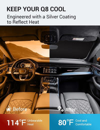 2019-2026 Audi Q8 windshield sun shade keeps car interior cool, before and after comparison