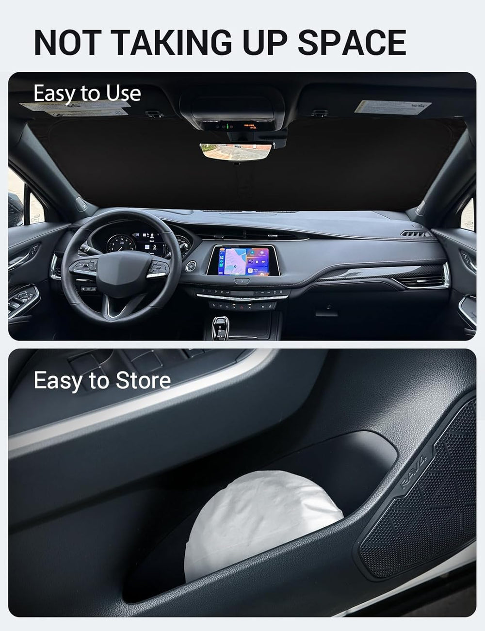 Proadsy Custom Fit Cadillac XT4 2019-2024 2025 Windshield Sun Shade 4-Layer Foldable Front Sunshade Protector Sun Visor Blocks UV Rays Keep Car Cooler