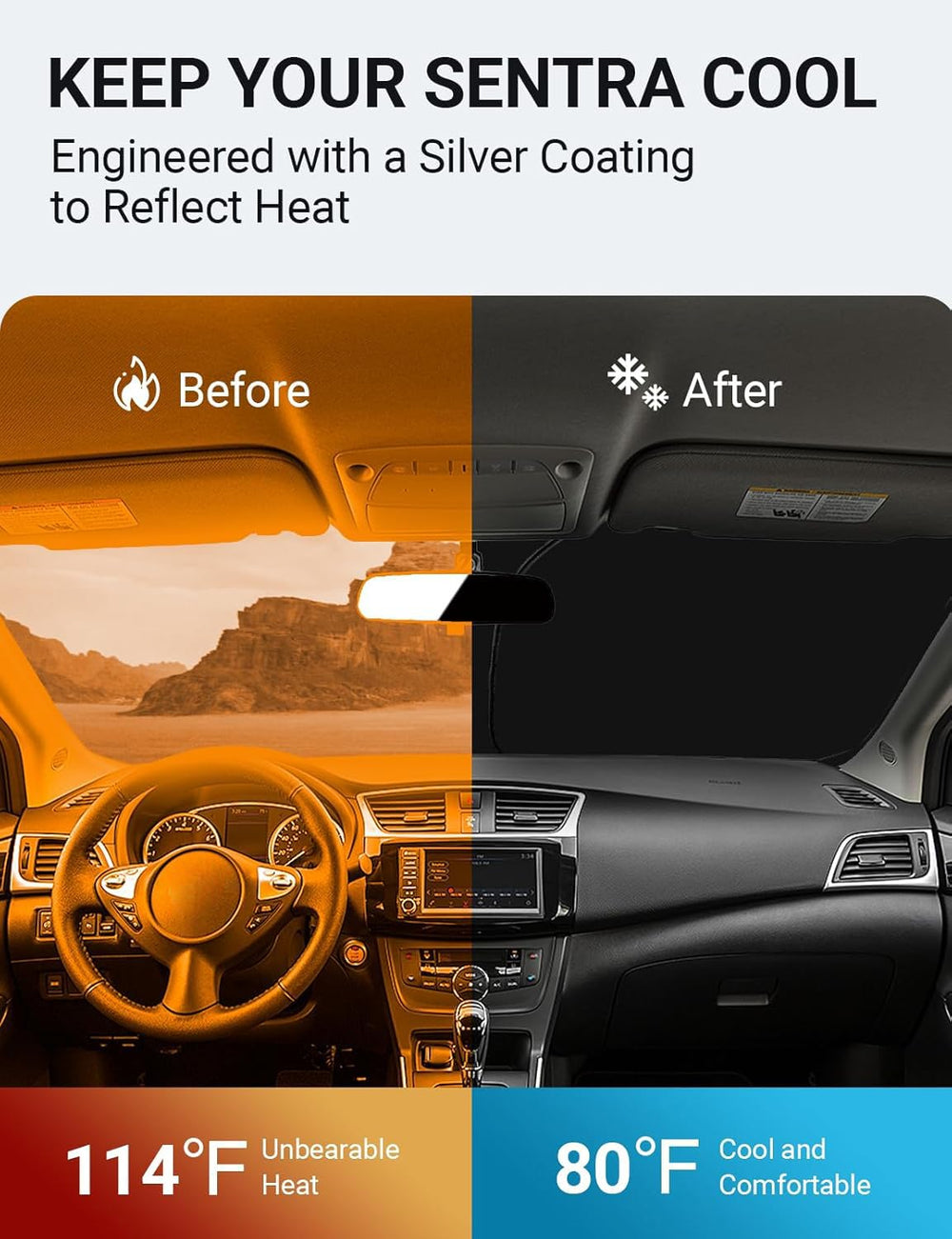Proadsy 2025 Upgrade Windshield Sun Shade Custom Fit Nissan Sentra 2013-2019 4-Layer Foldable Front Sunshade Protector Sun Visor Blocks UV Rays Keep Car Cooler