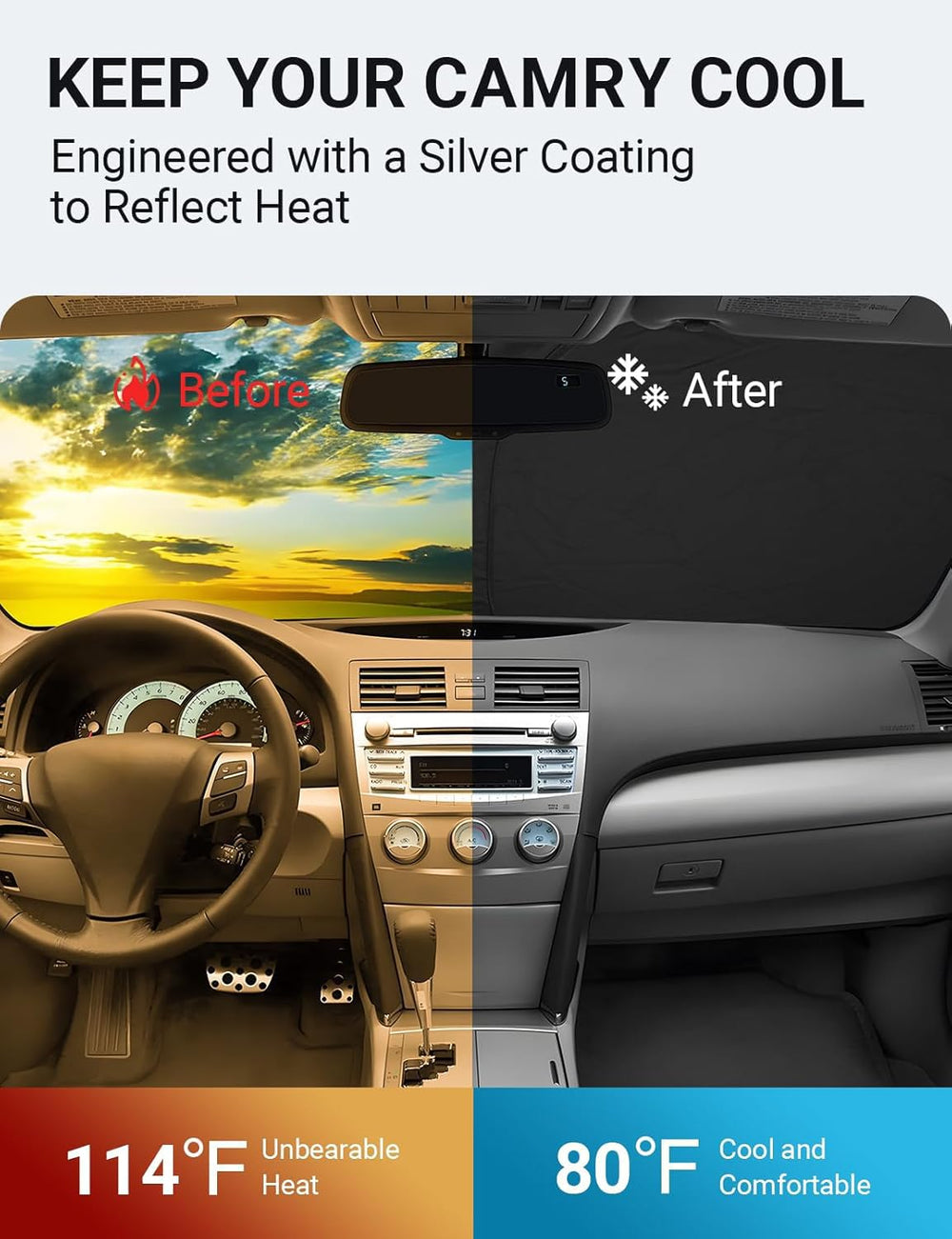 Proadsy 2025 Upgrade Windshield Sun Shade Custom Fit 2007-2011 Toyota Camry 4-Layer Foldable Front Sunshade Protector Sun Visor Blocks UV Rays Keep Car Cooler